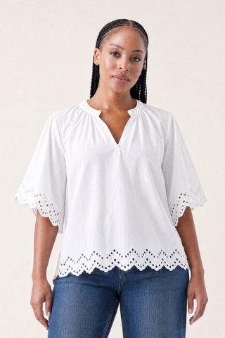 HENLEY POPLIN TOP ANGLAISE WHITE
