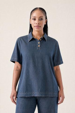 LIGHTWEIGHT DENIM HENLEY TOP