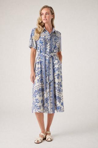 SHIRT DRESS BLUE PAISLEY PRINT