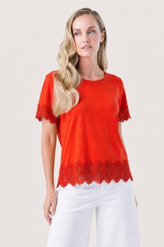 SHORT SLEEVE LACE TRIM TOP