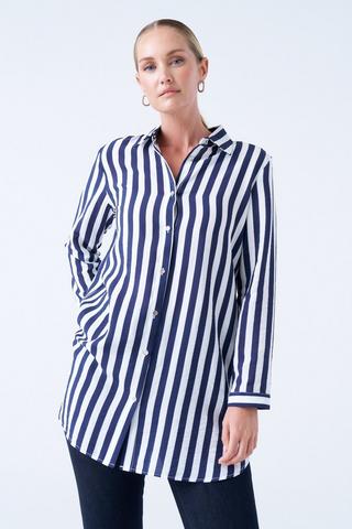 LONGER LENGTH SHIRT NAVY STRIPE