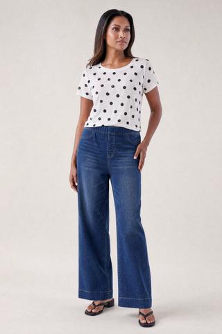WIDELEG PULL ON DENIM JEANS MIDWASH