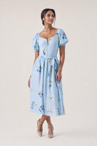 FIT & FLARE DRESS BLUES FLORAL