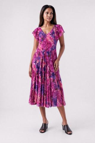 PRINTED CHIFFON FIT AND FLARE DRESS