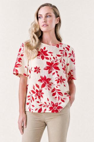 FLORAL PRINT TOP RED