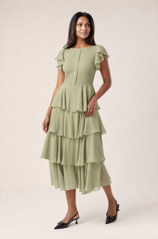 CHIFFON LAYERED DRESS SAGE