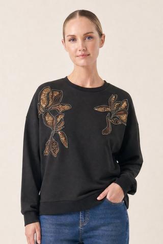 EMBELLISHED FLEECE PULLOVER BLACK