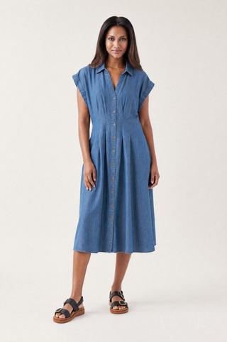 PLEATED SHIRT DRESS MIDWASH