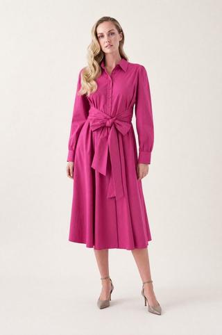 COTTON POPLIN SHIRT DRESS CERISE