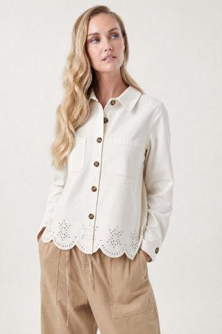 EMBROIDERED SHACKET WHITE
