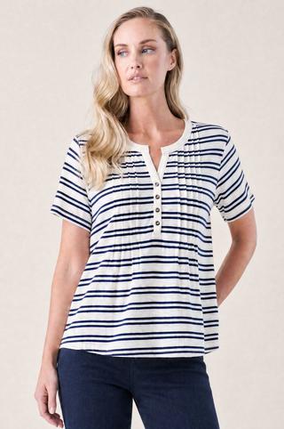 NAVY STRIPE HENLEY TOP