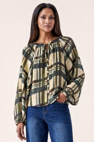 TEAL CHECK BLOUSE