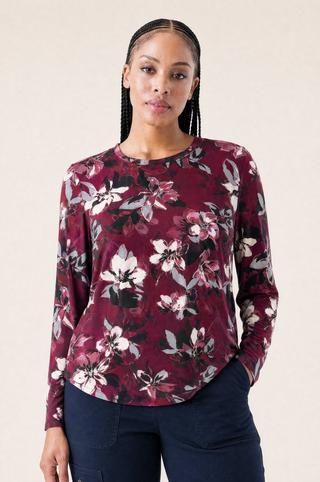 FLORAL PRINT T-SHIRT BURGUNDY