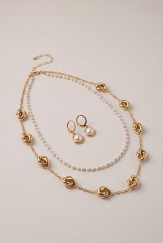 LAYERED NECKLACE AND EARRING SET