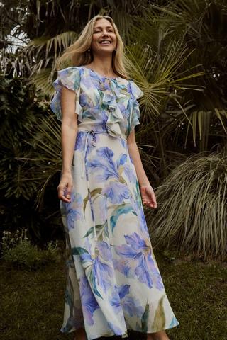 CHIFFON RUFFLES FLORAL DRESS