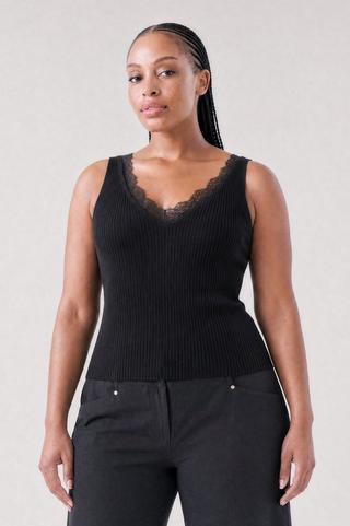 KNIT TANK BLACK LACE