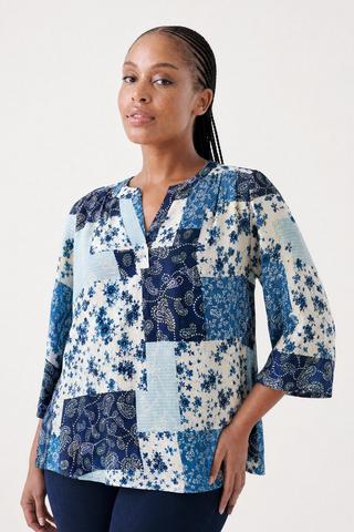 PATCHWORK PRINT HENLEY TOP