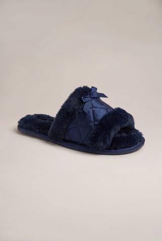 NAVY SATIN SLIPPER
