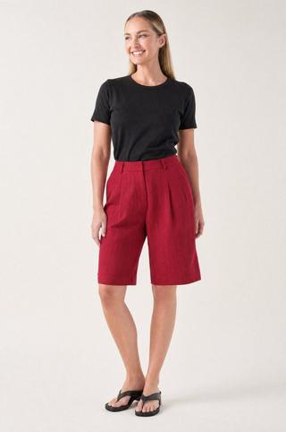 LINEN BLEND BERMUDA SHORTS BURGUNDY