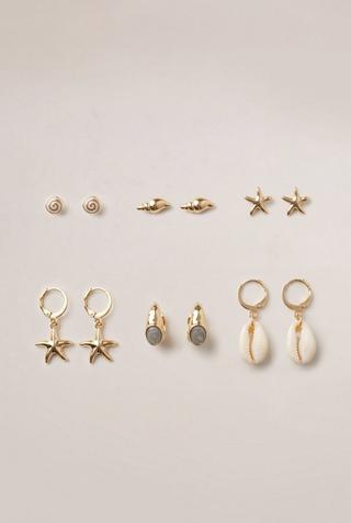 6 PACK SHELL EARRING SET