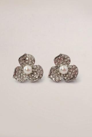 PVD SILVER FLOWER STUD EARRING