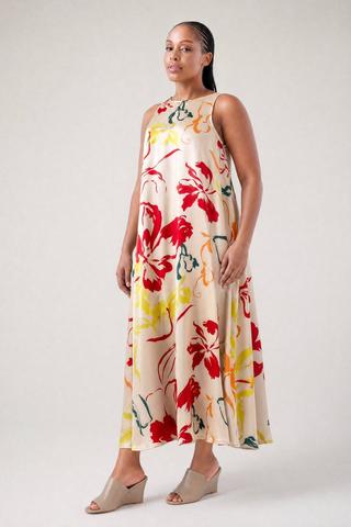 MATT SATIN DRESS BOLD FLORAL