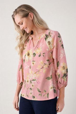FLORAL HENLEY TOP PINK