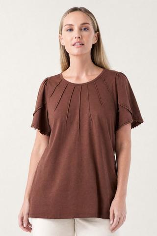 CHOC PINTUCK BOBBLE LACE TEE