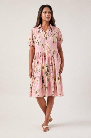 PINK FLORAL SHIRT DRESS