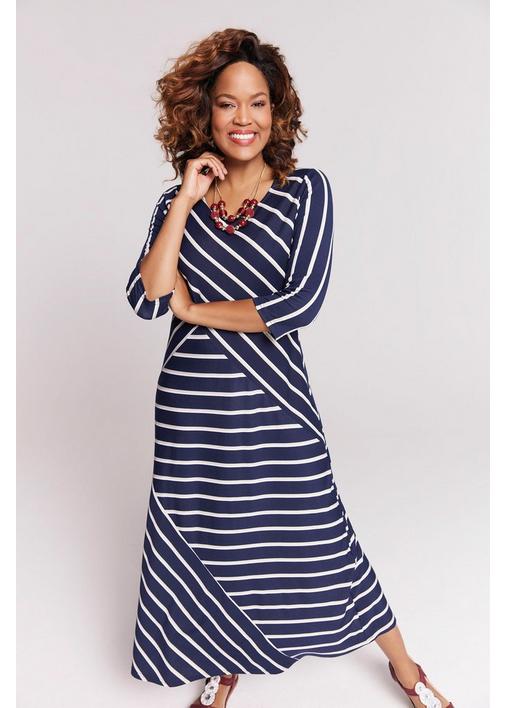 Blue and white hot sale striped maxi dress