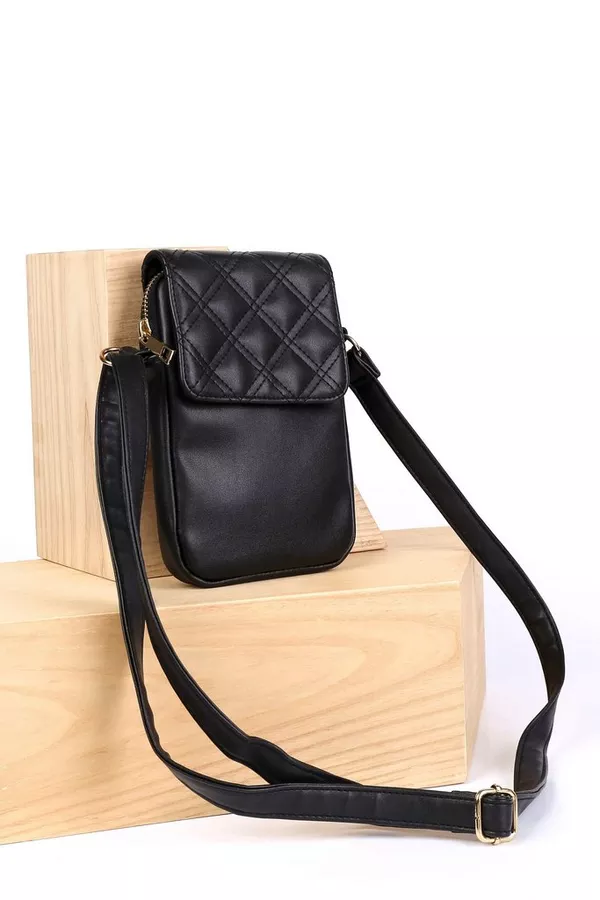 QUILTED CELLPHONE BAG BLACK