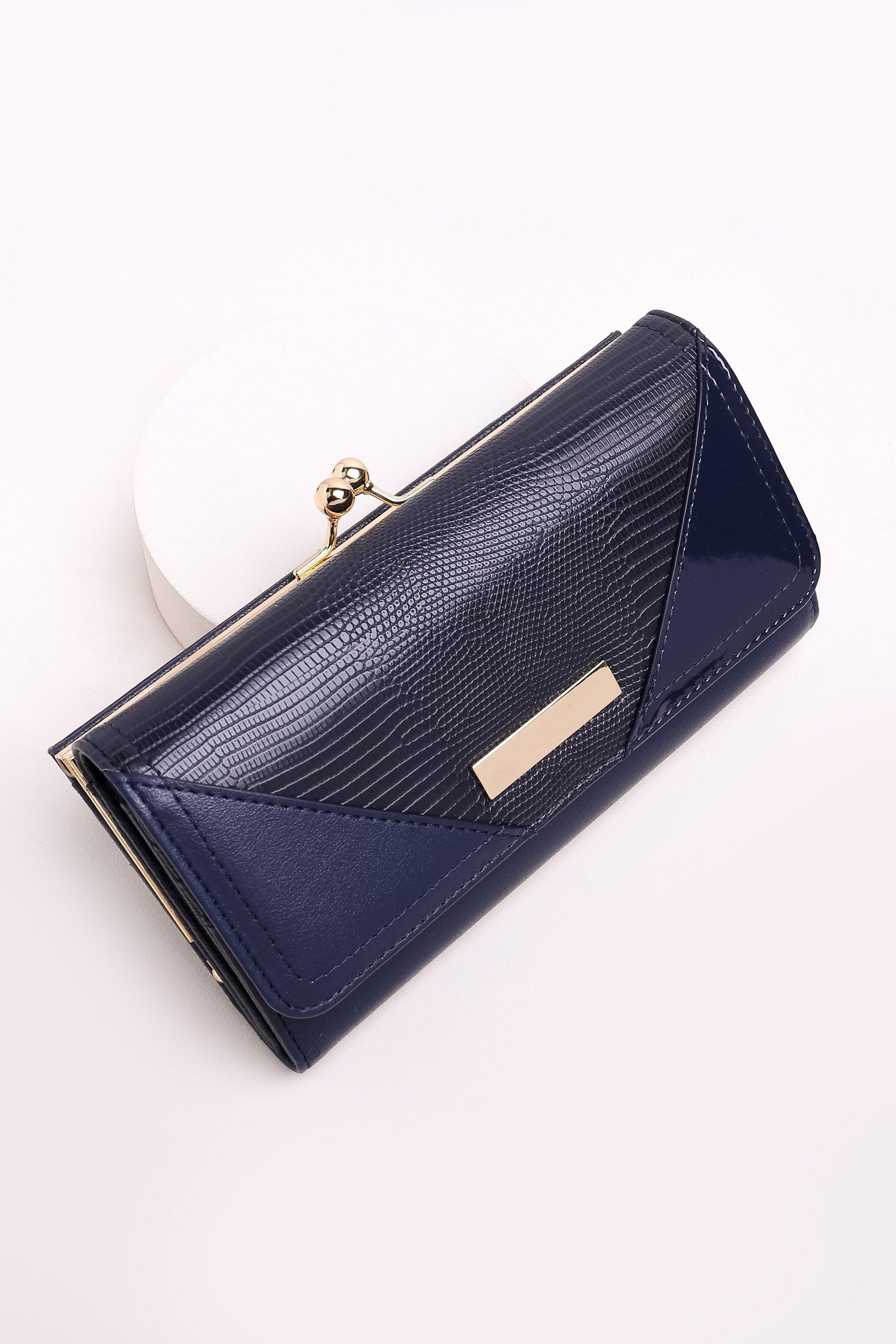 TRIFOLD CROC PURSE - 1 - Navy