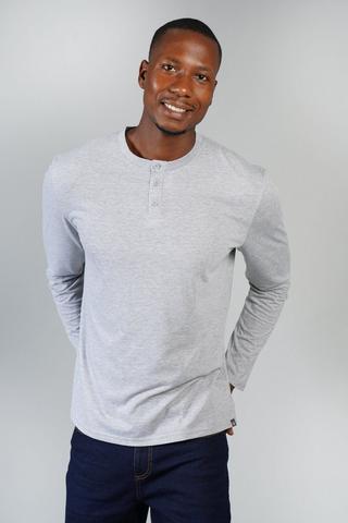 Men's BB Henley - Long Sleeves in White Cotton Jersey