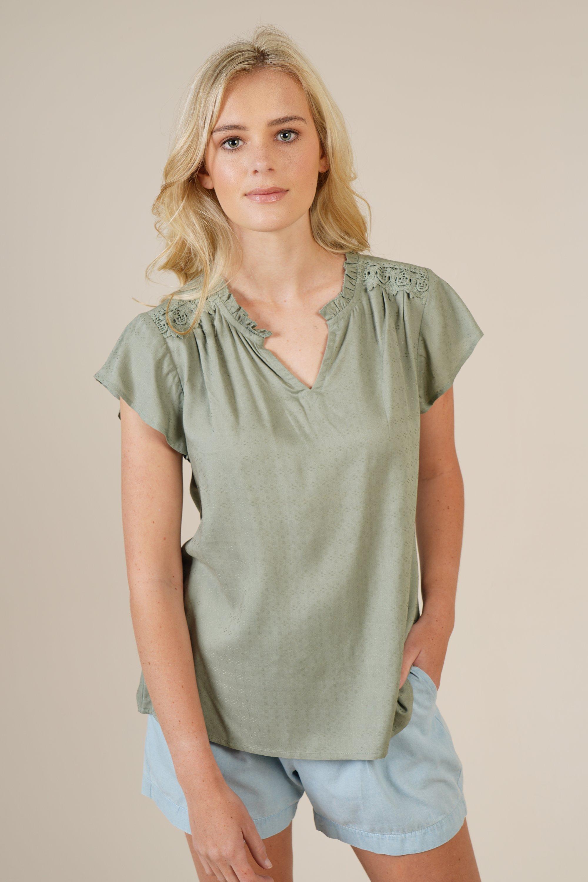Frill Round Neck Half Sleeve Blouse