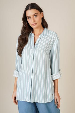 Blue Rayon Shirt Long Sleeve Relaxed Fit