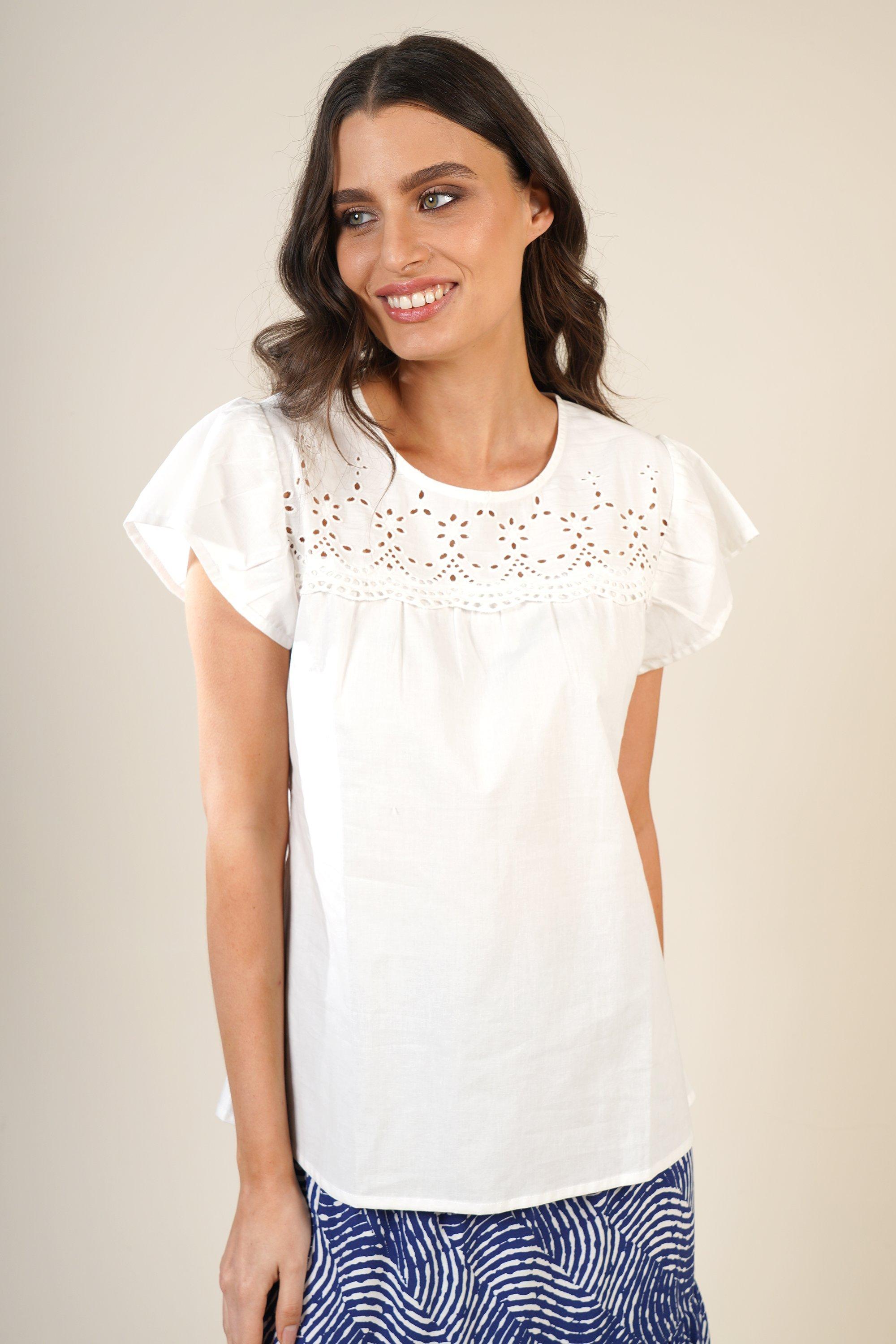 Cotton Broad X Tulle Blouse