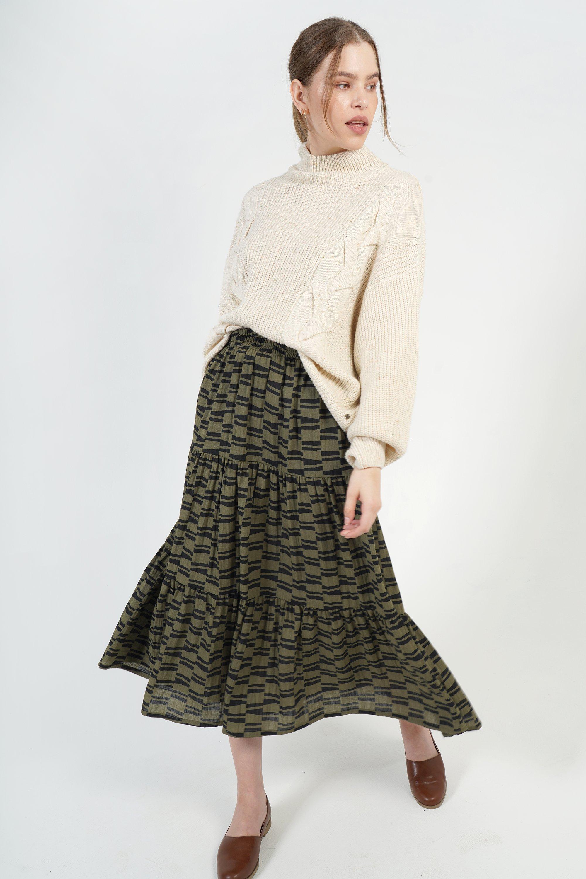 Maxi Printed Regular Skirt sea6436
