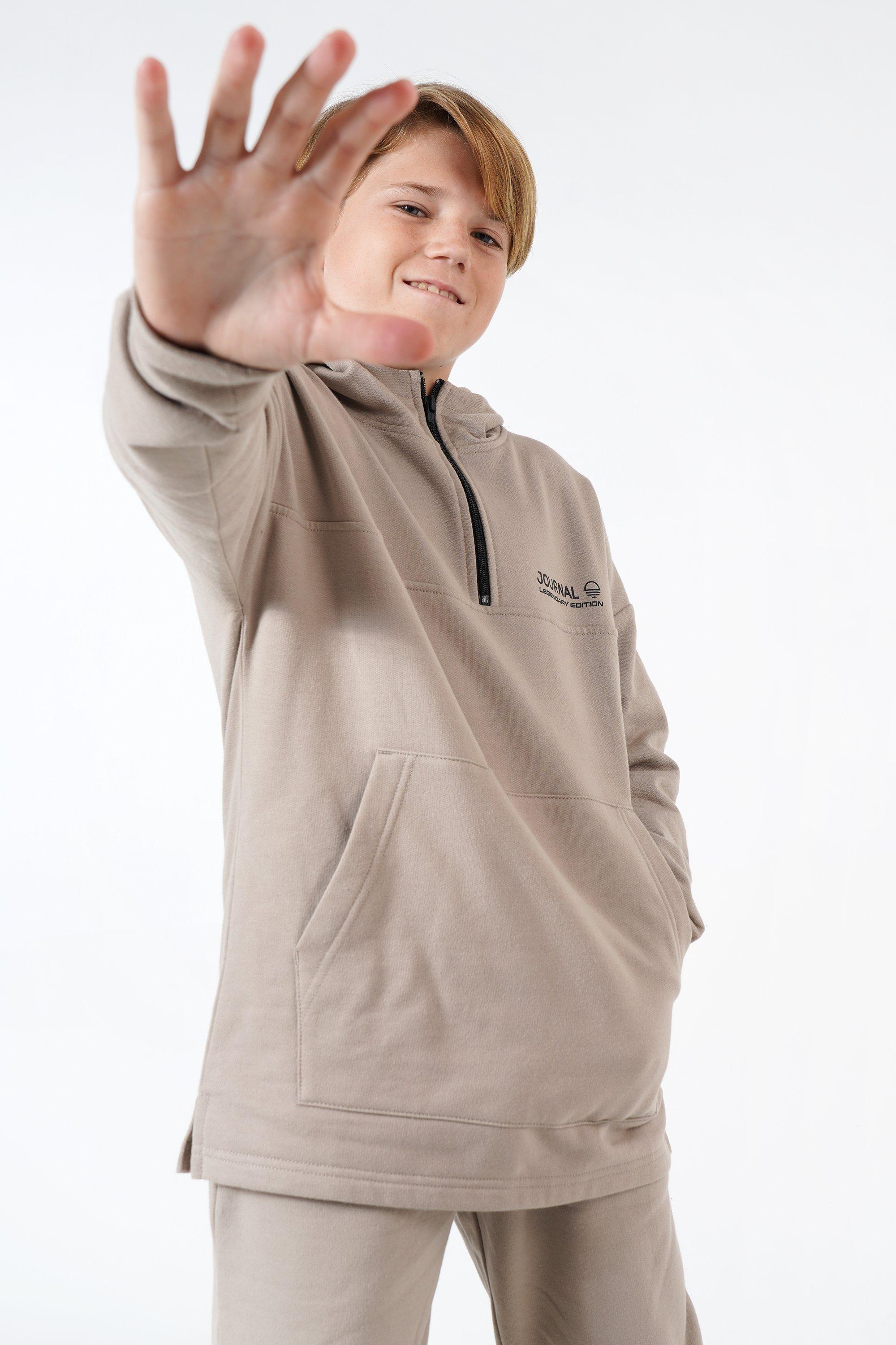 Quarter-Zip Drawstring Teddy Hoodie
