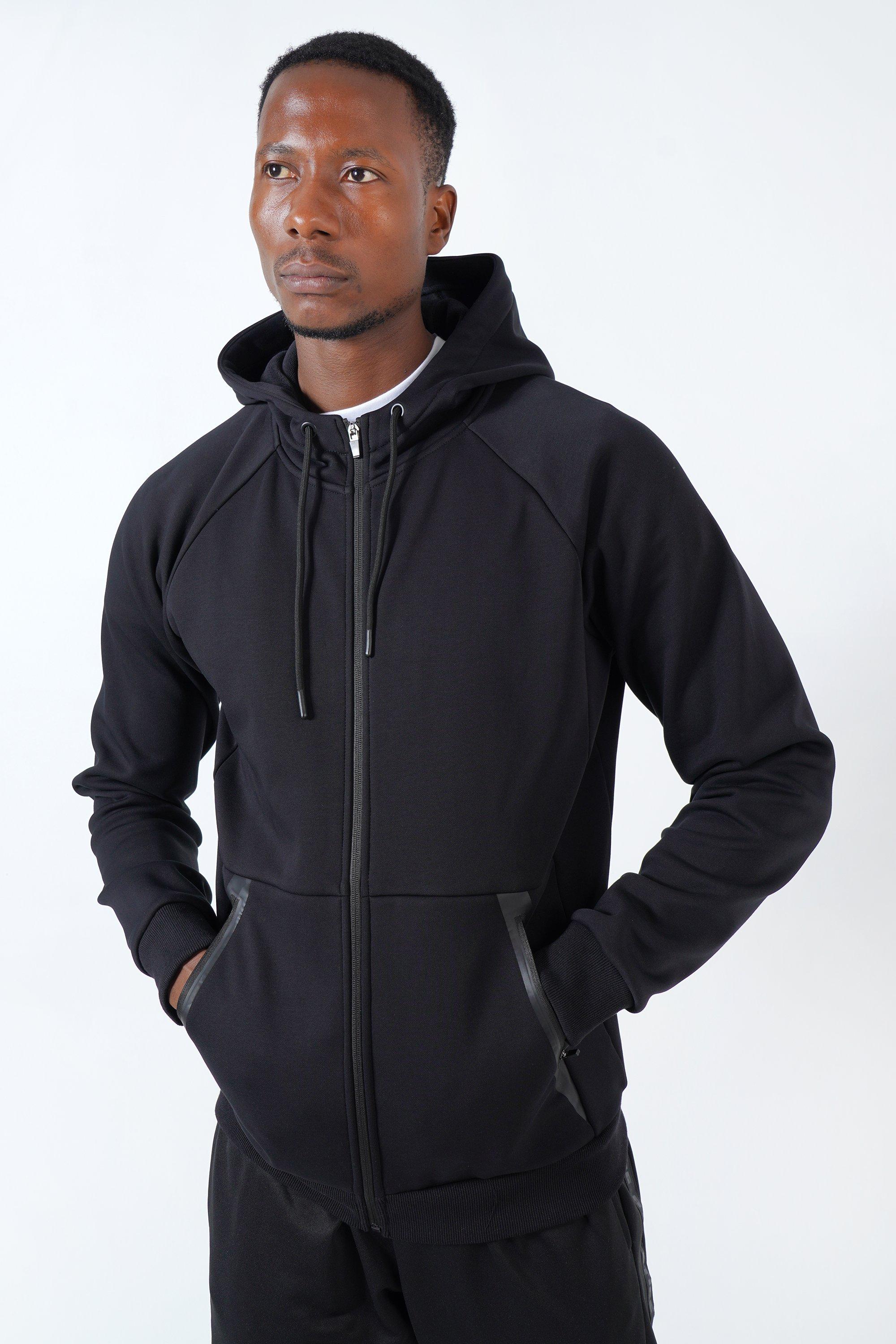 Detachable Hoodie Scuba Coat - Black