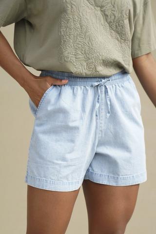 Elasticated Denim Chambray Shorts