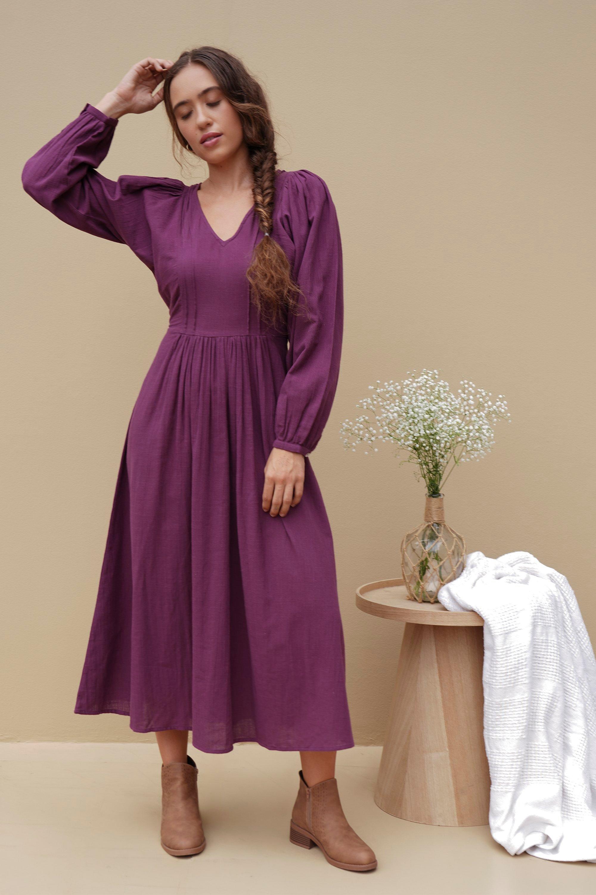 Ladies Long Sleeve Maxi Dress Loose Casual Fit Light Weight Woven