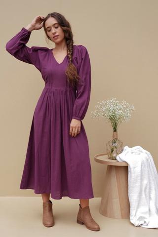 Ladies Long Sleeve Maxi Dress Loose Casual Fit Light Weight Woven Fabric Outdoor Lifestyle