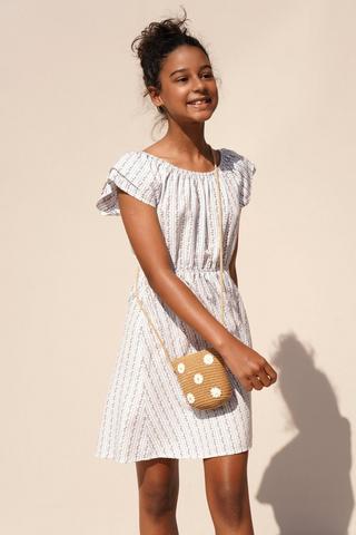 Flutter Sleeve Seersucker Dress