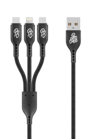 Pro Bass Braided Series 3-in-1 Charging Cable Black