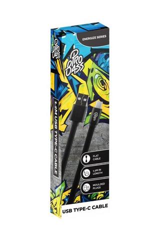 Pro Bass Energize Series Type-C USB Cable Black