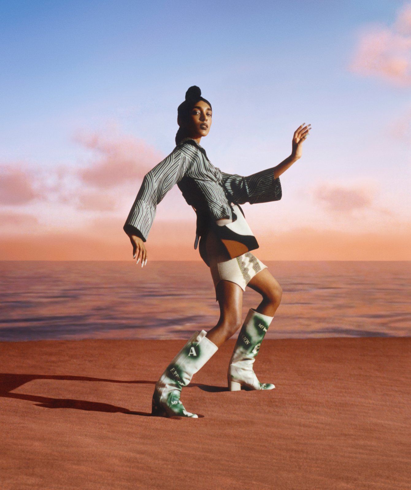 Model wearing Priya Ahluwalia boots