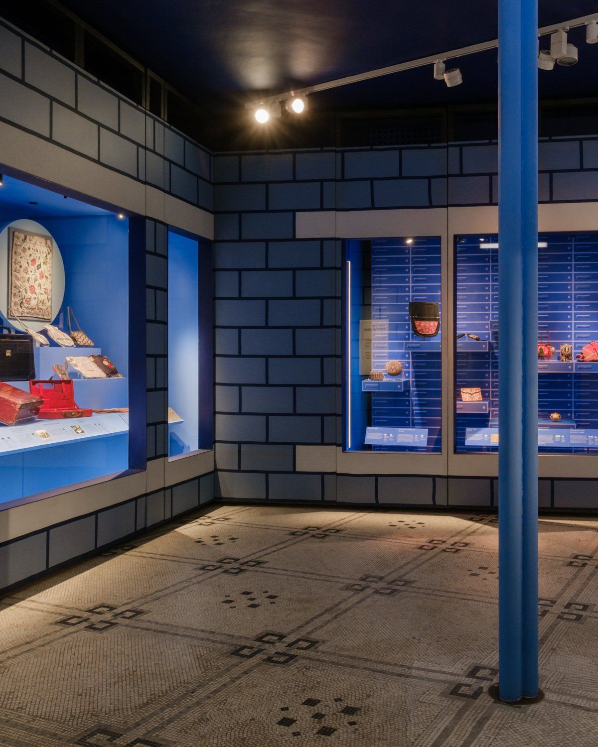 Blue exhibition room at the V&A museum