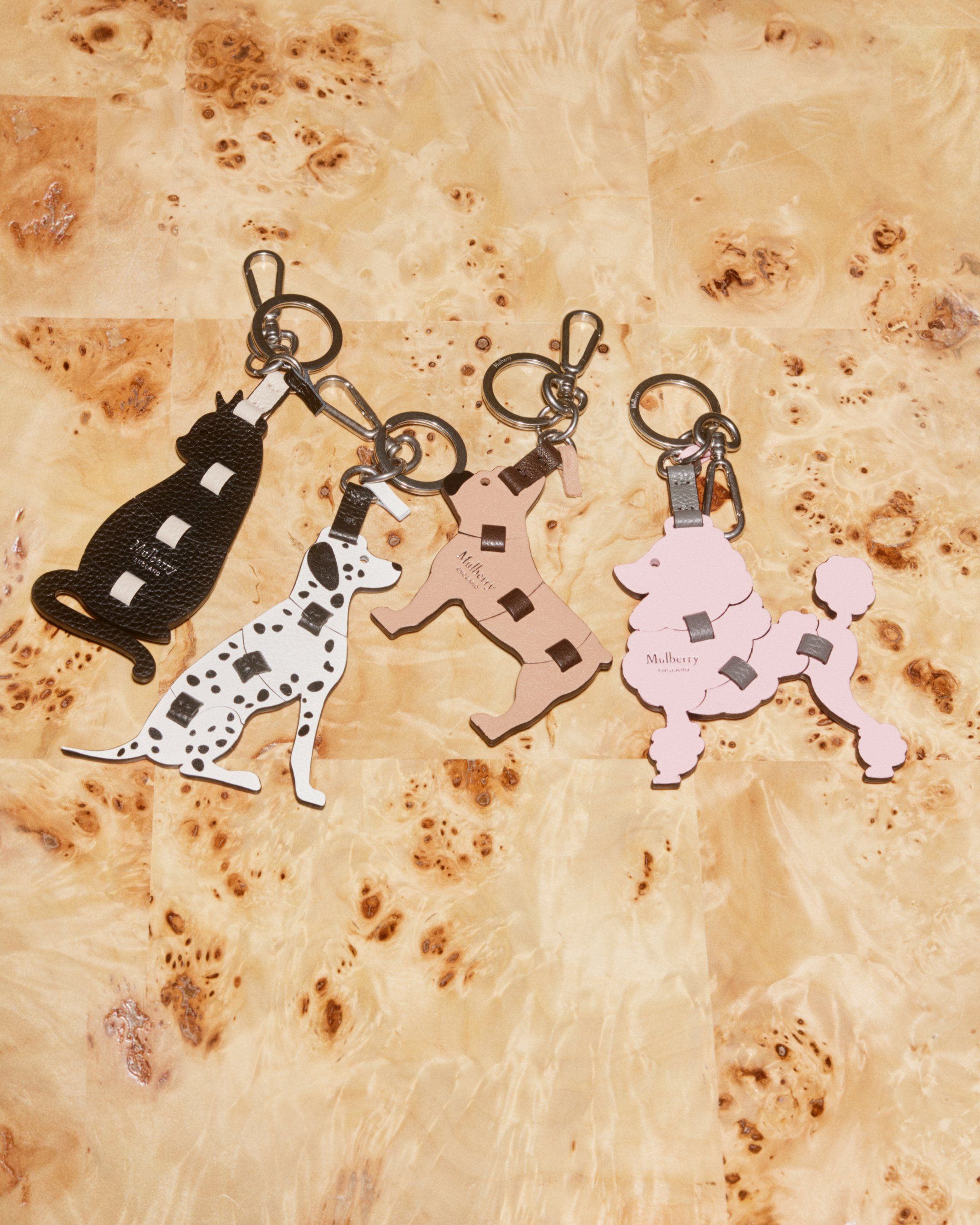 group of Mulberry animal leather keyrings