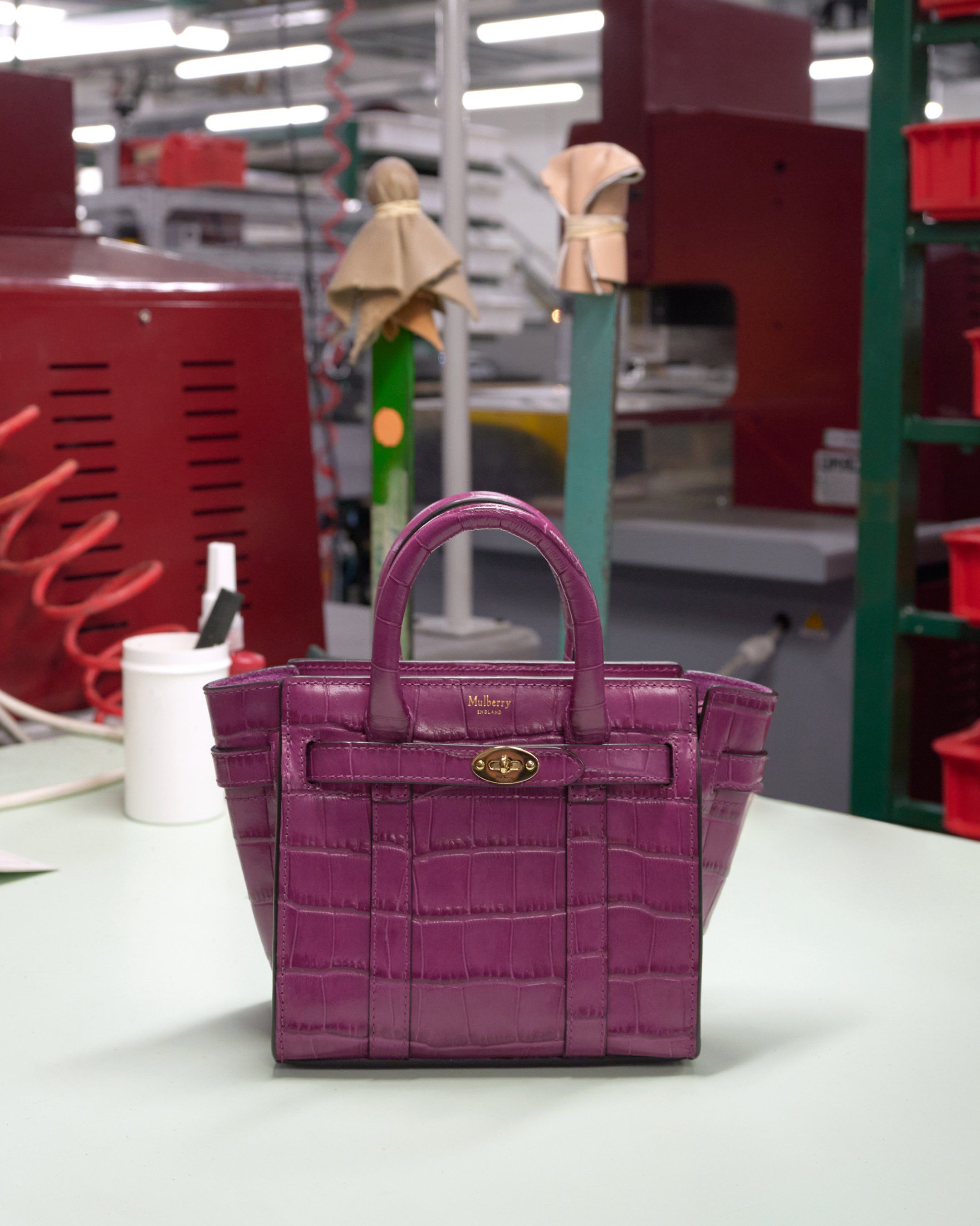 Mulberry micro zipped Bayswater in hot pink croc print leather