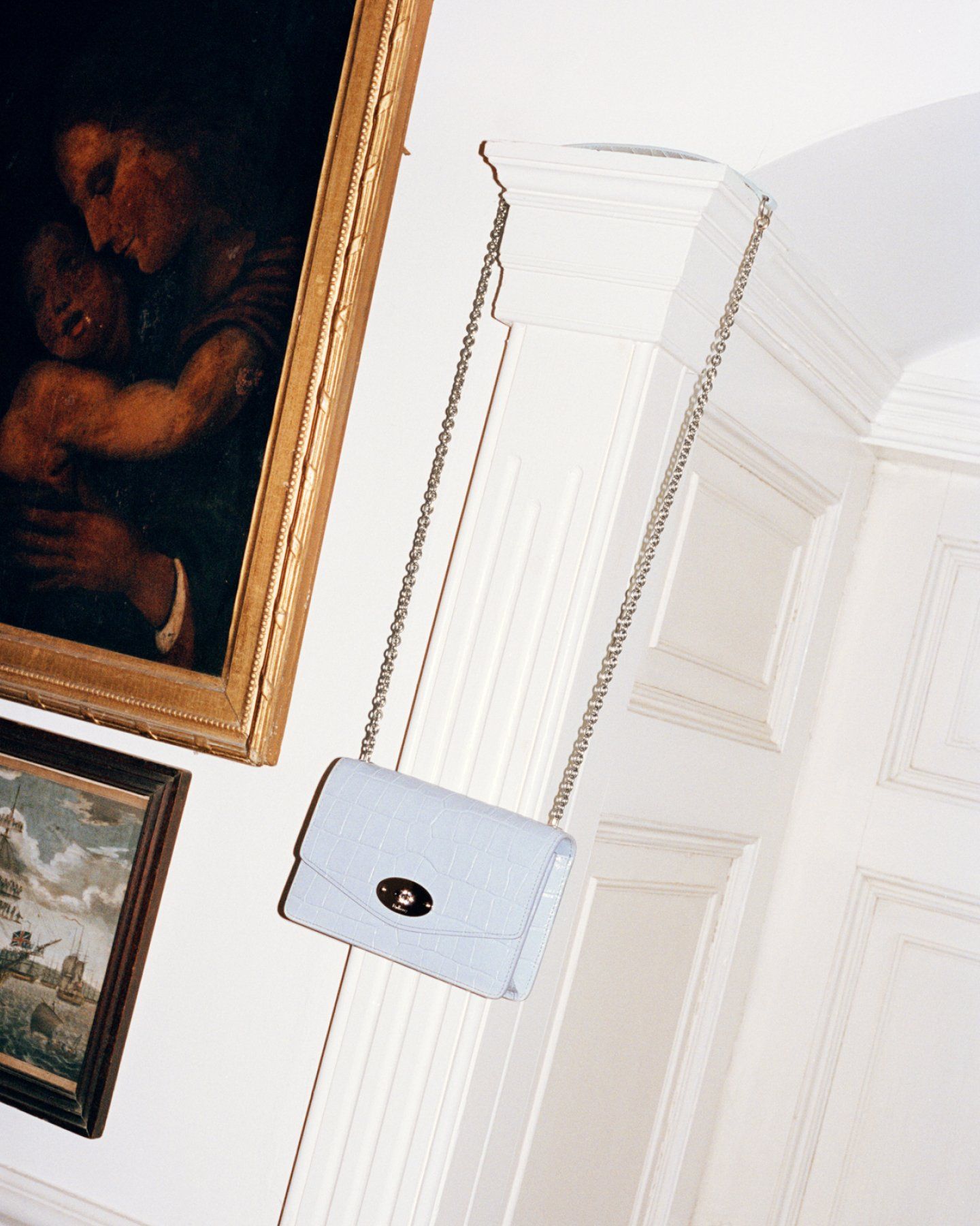 Mulberry Darley bag in light blue leather with croc print